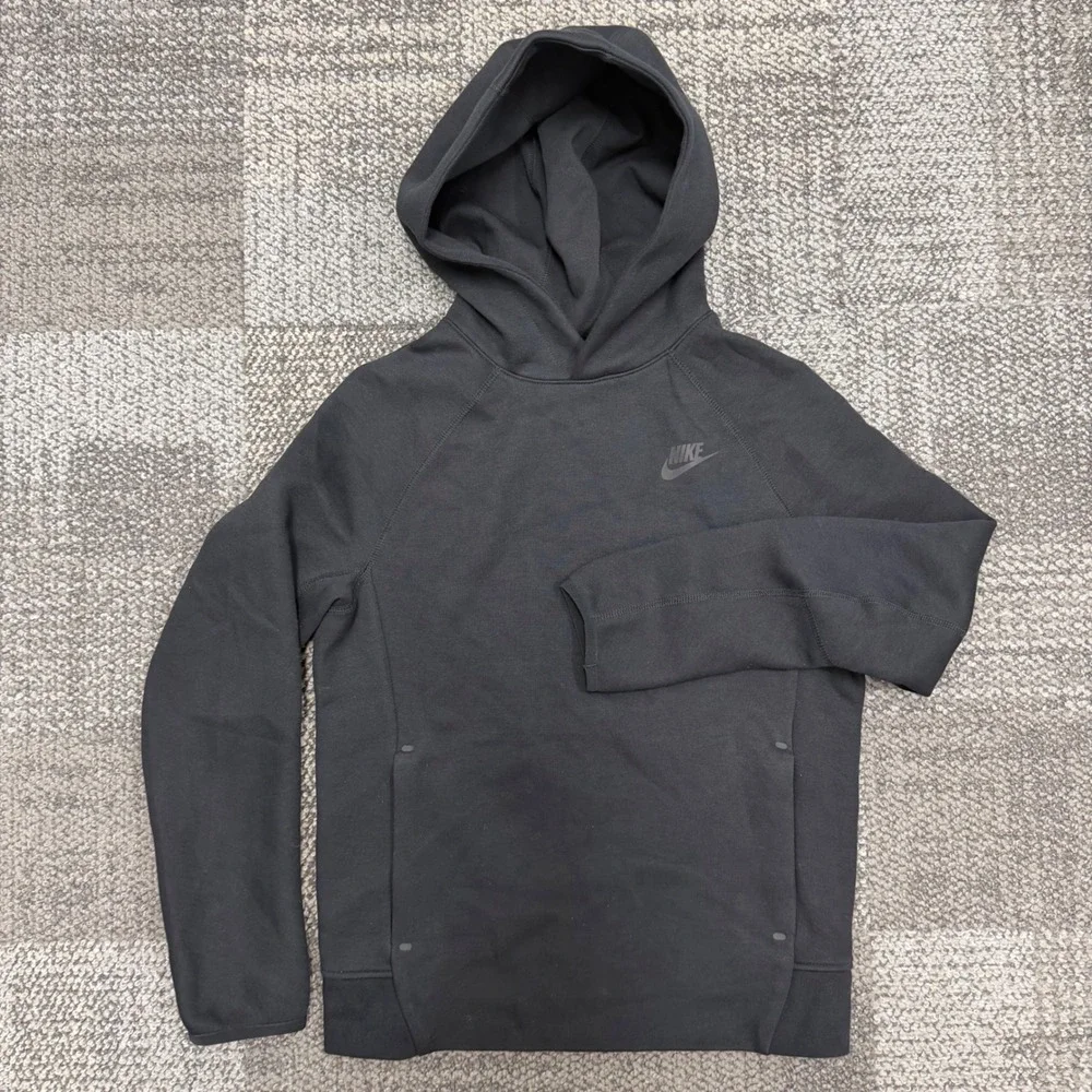 Nike Tech Fleece Hoodie Kids Large Black Pullover Sweatshirt FD3291-010